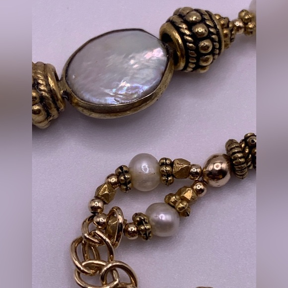 Turchin Hallmarked RARE Gold, Freshwater Pearl & Mother of Pearl Wrap Bracelet - Picture 3 of 15